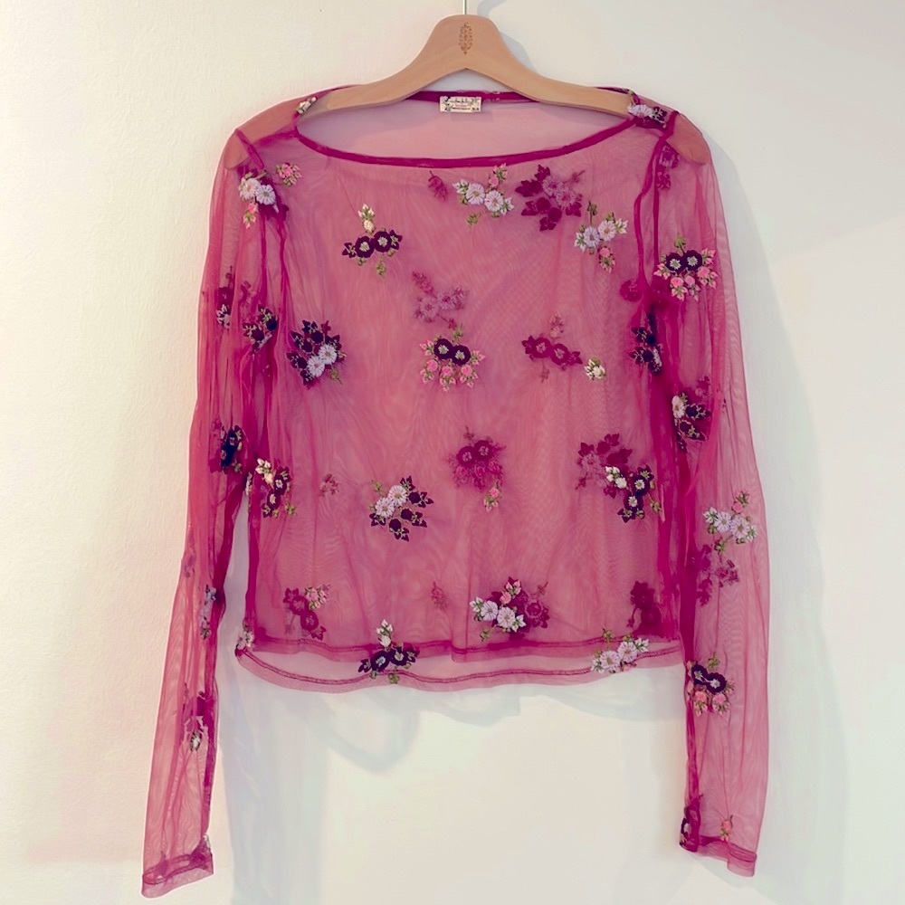 Free People Embroidered Floral Lace Longsleeve Top